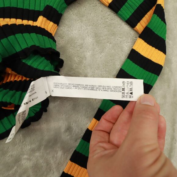 Zara Black Striped‎ Ribbed Knit Sweater Lettuce Trim Long Sleeve Top size Small - Picture 10 of 10